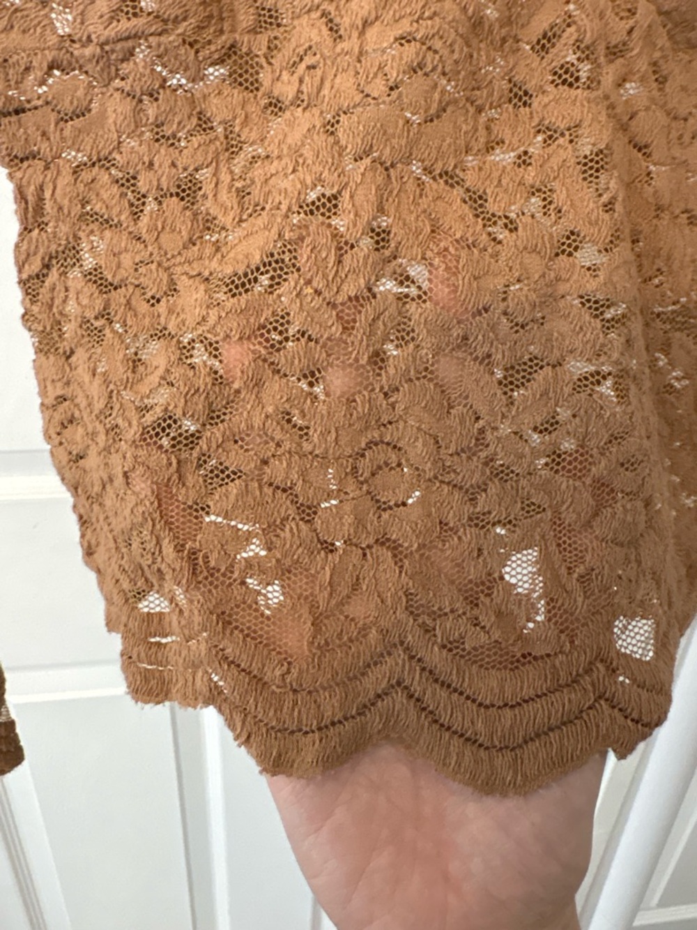 Zara Beige Lace Scallop V-Neck Long Sleeve Cropped Top Size Small - Picture 8 of 10